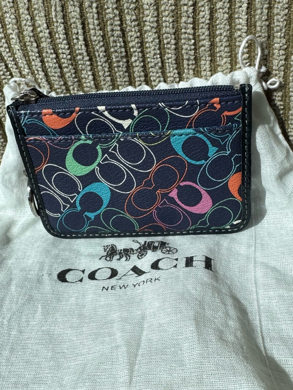 Coach Multicolor Signature Zip Card Case & Key Ring w/Dust Bag - Picture 3 of 10